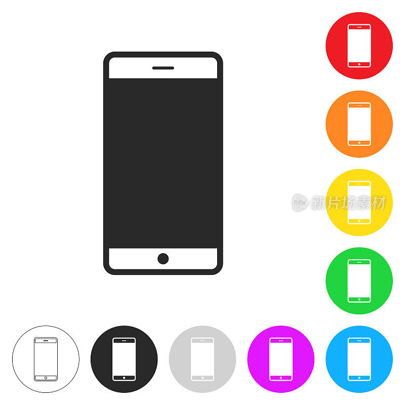 智能手机或移动电话。彩色按钮上的图标