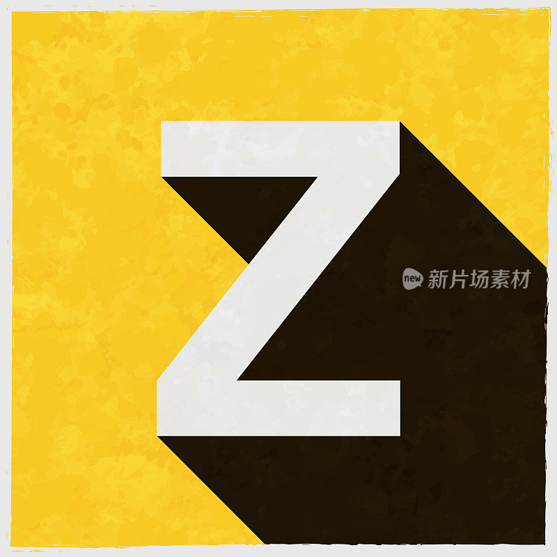 字母z图标与长阴影的纹理黄色背景