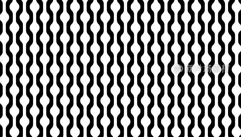 抽象几何曲线条纹图案。黑白曲线背景。