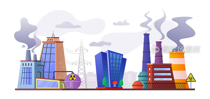 来自工厂的大气污染-现代平面设计风格的海报