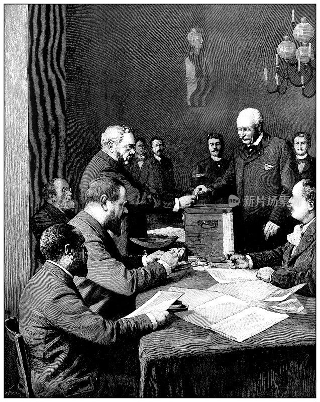 古董图片:法国大选，总统Félix福尔投票