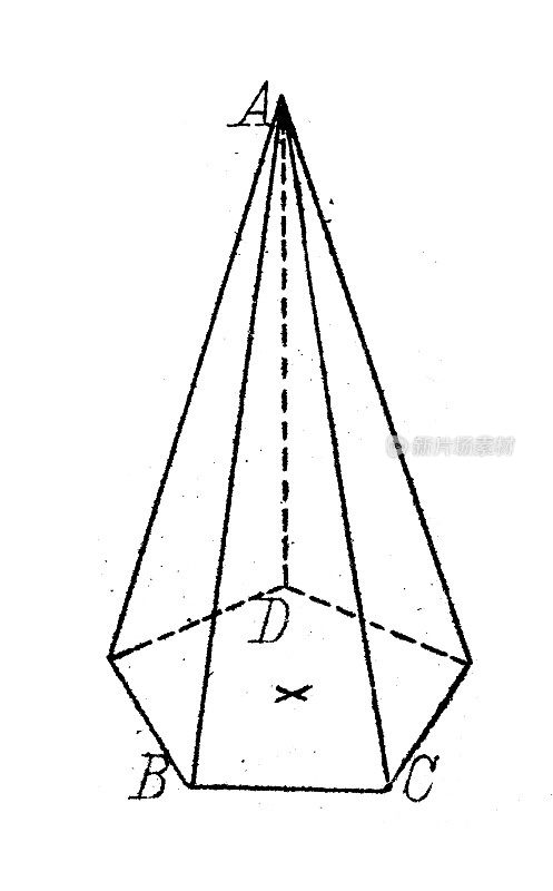 古董插图，数学和几何:立体，金字塔