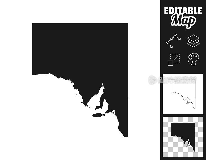 南澳大利亚地图设计。轻松地编辑