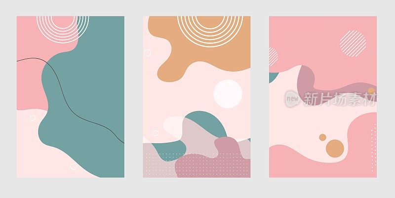 集合抽象粉彩背景与元素矢量