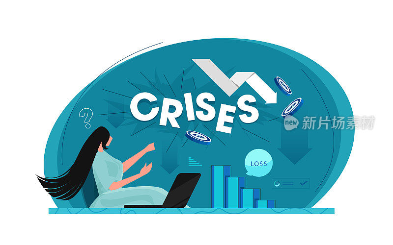 金融危机的概念，女商人分析市场下跌