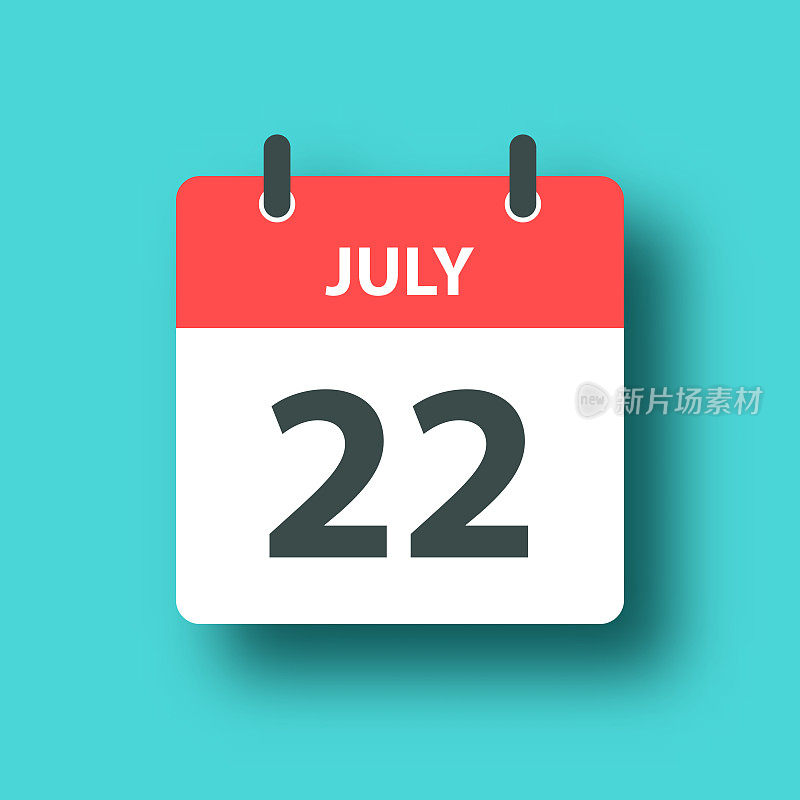 7月22日-每日日历图标蓝色绿色背景与阴影