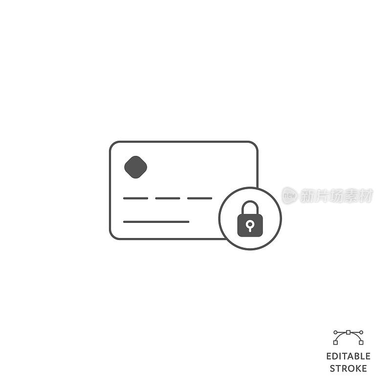 安全支付平面线图标与可编辑的笔画。Icon适用于网页设计、移动应用、UI、UX和GUI设计。