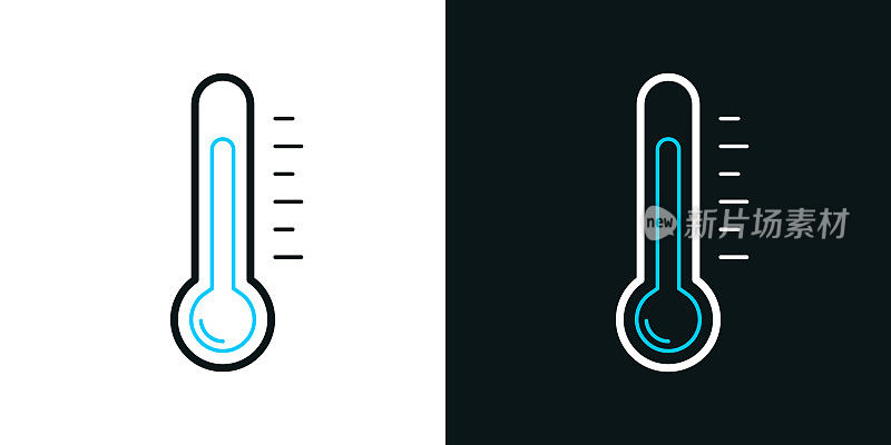 温度计。黑色或白色背景上的双色线条图标-可编辑笔触
