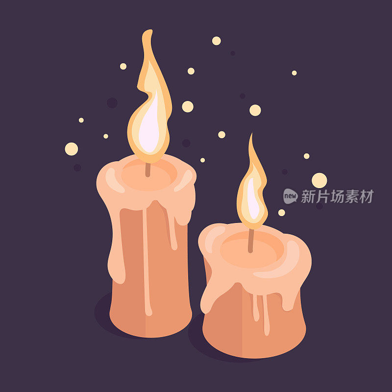 给装饰用的蜡烛打蜡。燃烧的香薰蜡烛3d孤立的背景插图