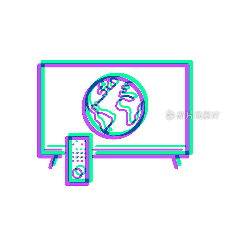 地球电视。图标与两种颜色叠加在白色背景上