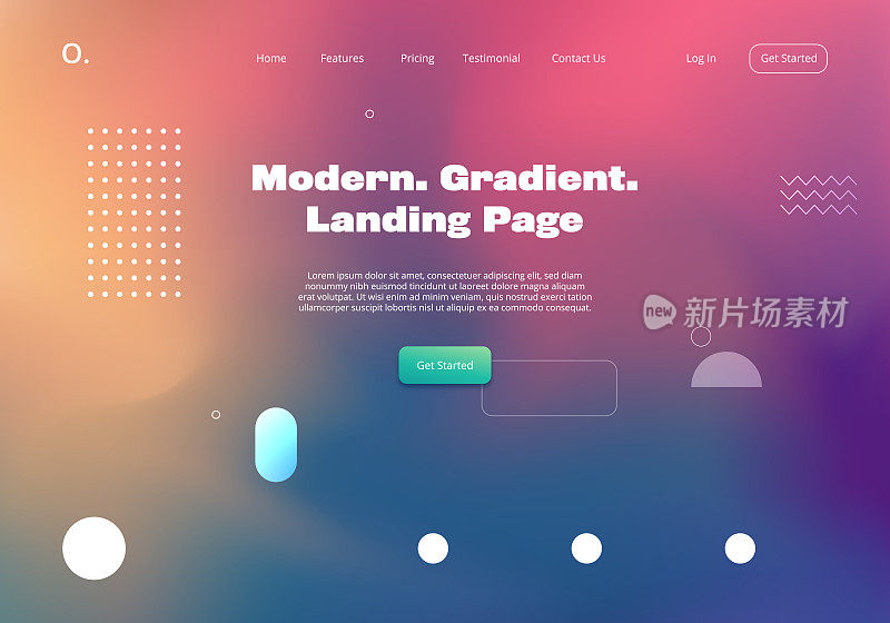 现代模糊梯度多色抽象背景登陆页网站模板设计与几何形状元素