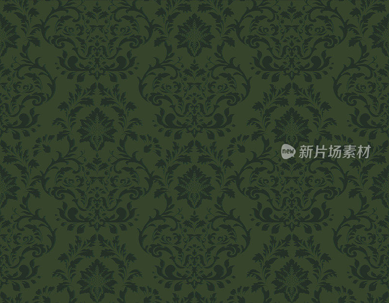深绿色维多利亚缎豪华装饰织物图案
