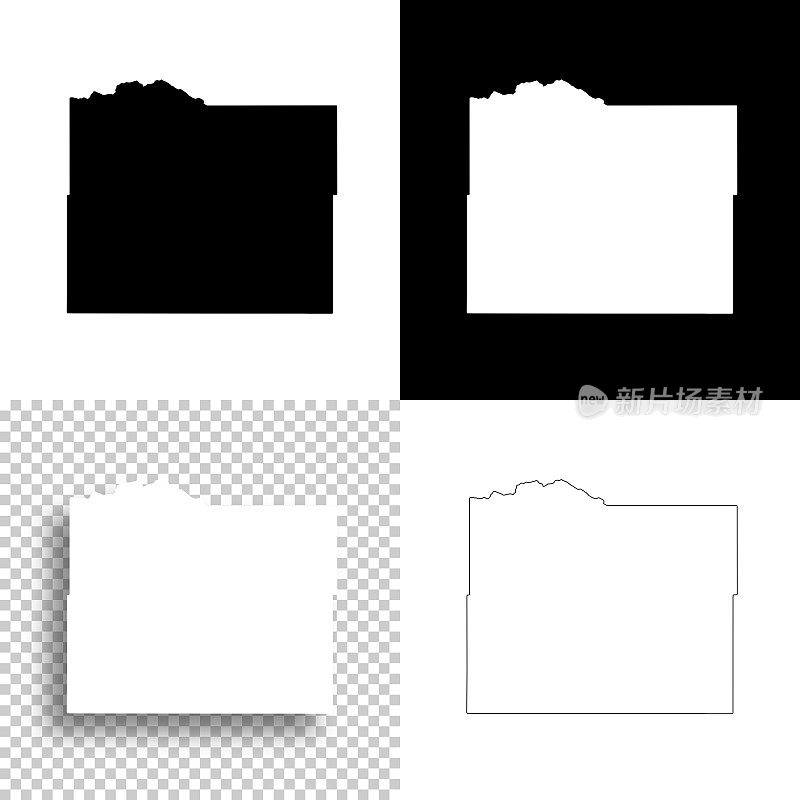 蒙大拿州惠特兰县。设计地图。空白，白色和黑色背景