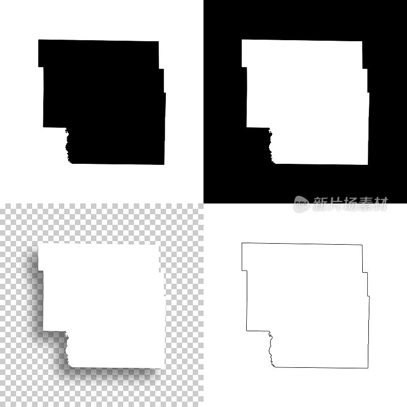 密苏里州诺达威县。设计地图。空白，白色和黑色背景