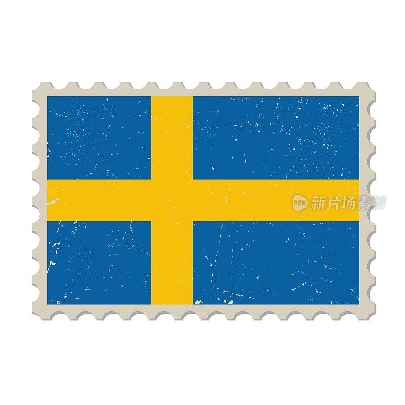 瑞典垃圾邮票。复古明信片矢量插图与瑞典国旗隔离在白色背景上。复古的风格。