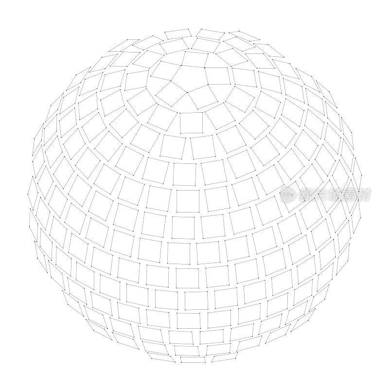 一个穹顶结构的线框3D模型，用相交的线创建一个网格模式