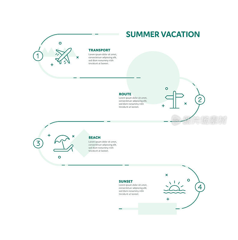 暑假概念信息图表设计与可编辑的笔画线图标