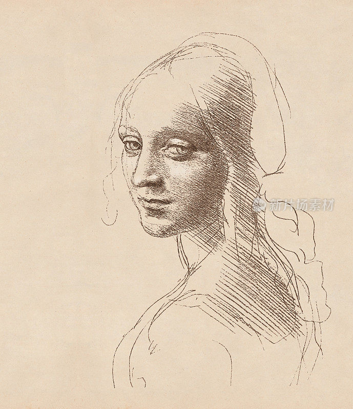 列奥纳多·达·芬奇对一个女孩头部的研究，约1483年