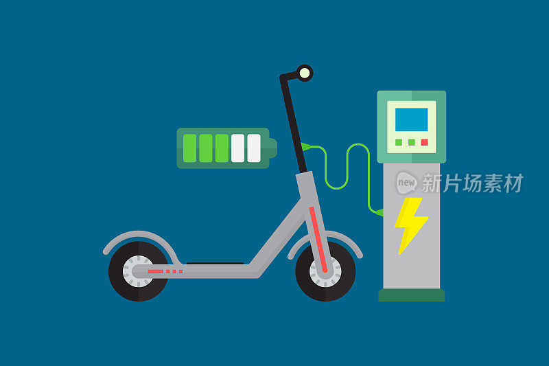 电动自行车的概念。平面图标符号矢量插图