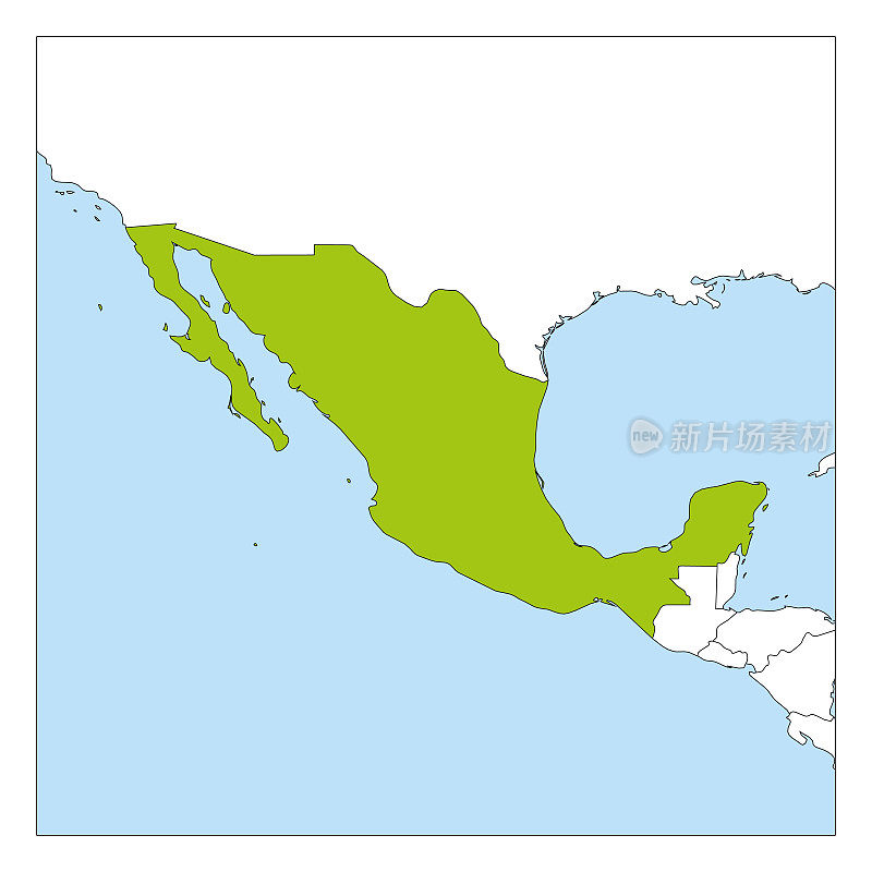 墨西哥地图用绿色标出邻国