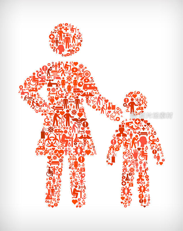 母亲和儿童流感冠状病毒图标模式