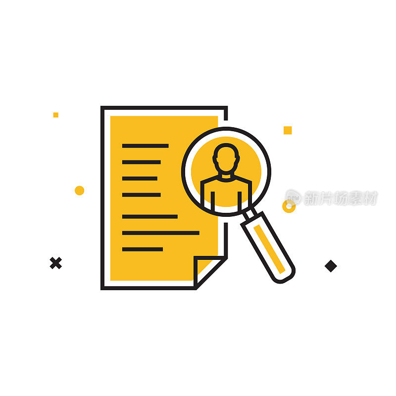 招聘平面线图标,轮廓向量符号插图。