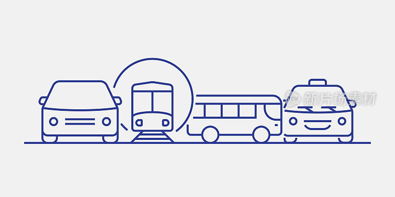 交通相关网站横幅线条风格。现代线性设计矢量插图的网站横幅,网站标题等。