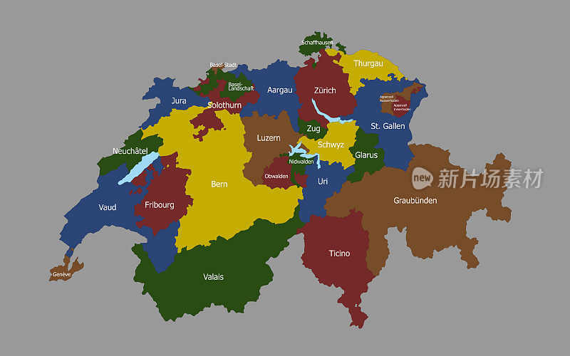 高度详细的政治瑞士地图