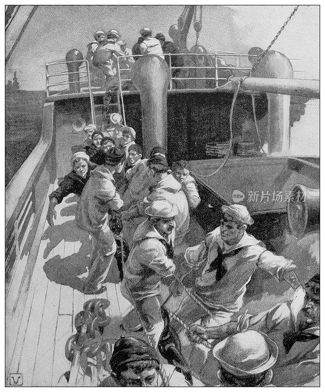 古董插图:船上的水手