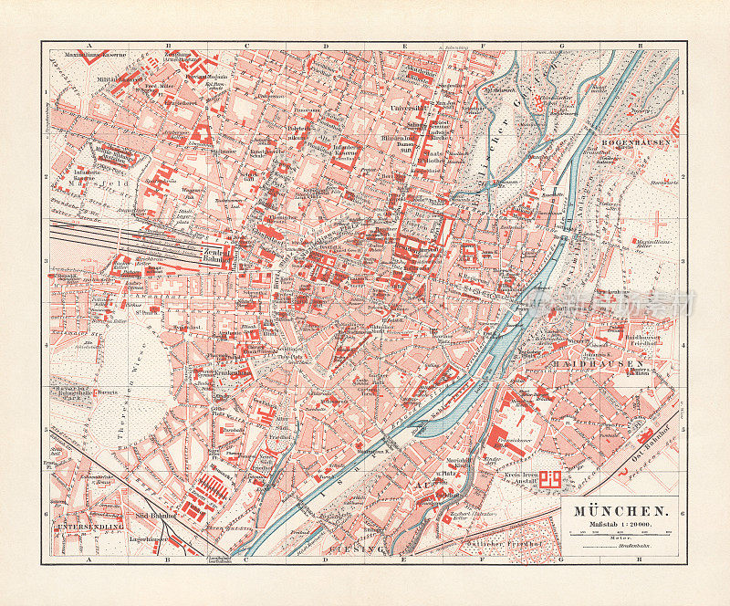 1897年出版的德国巴伐利亚慕尼黑历史城市地图