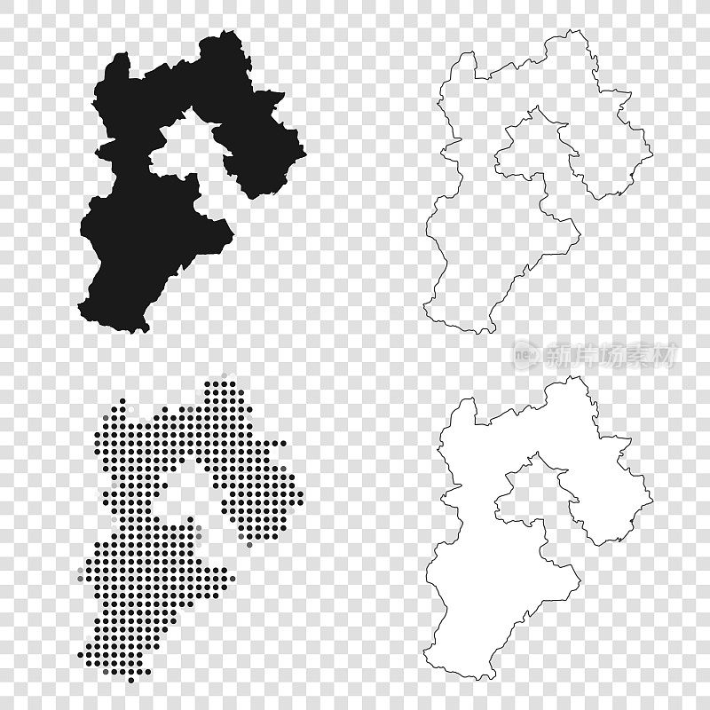 河北地图设计-黑色，轮廓，马赛克和白色