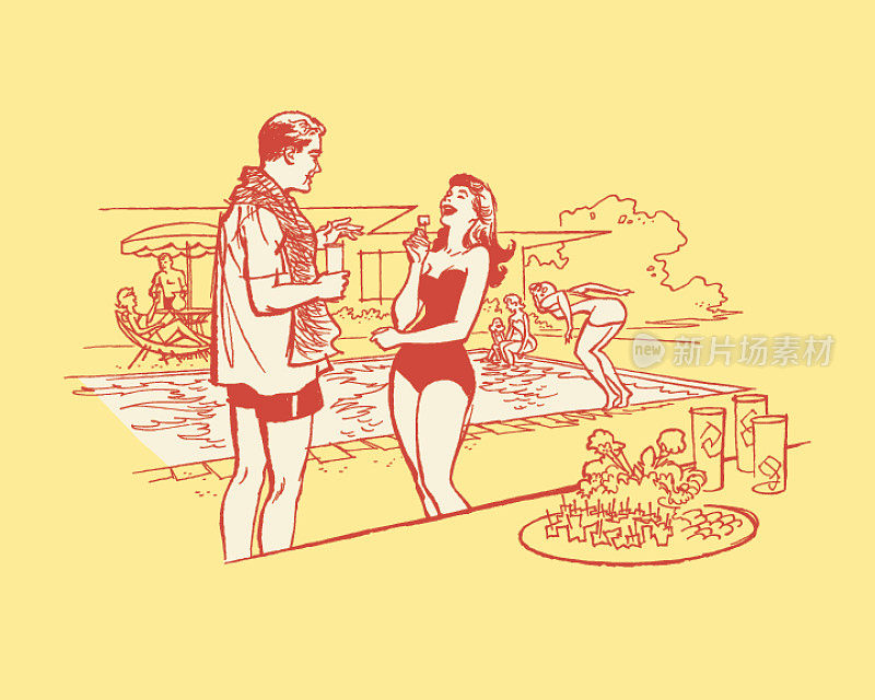 一对夫妇在游泳池的插图
