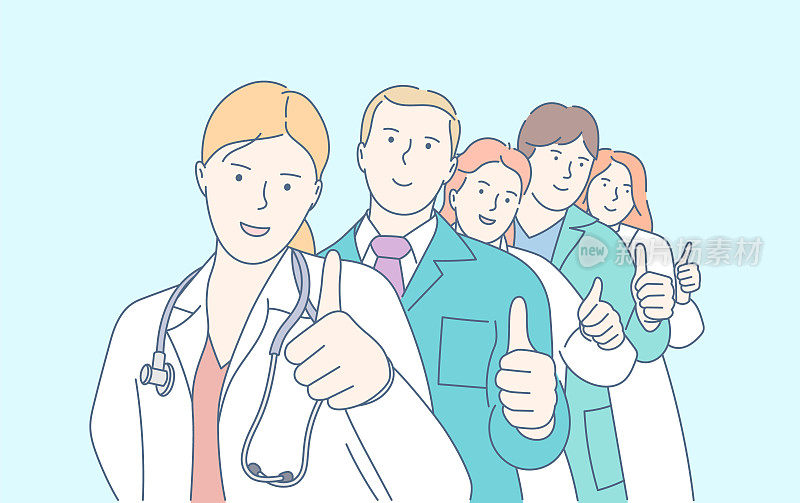 医疗保健、医院和医疗概念。年轻的医生团队或团队，专业的世界医疗从业人员。
