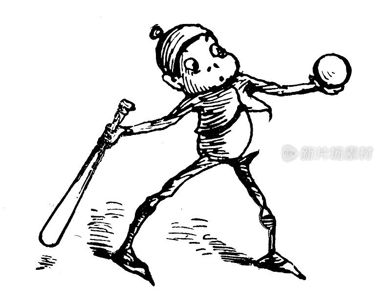 有趣卡通人物的古董插图(“布朗尼”，1887年)