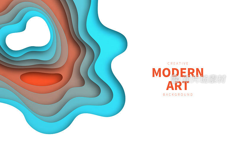 剪纸背景-橙色抽象波浪形状-时尚的3D设计