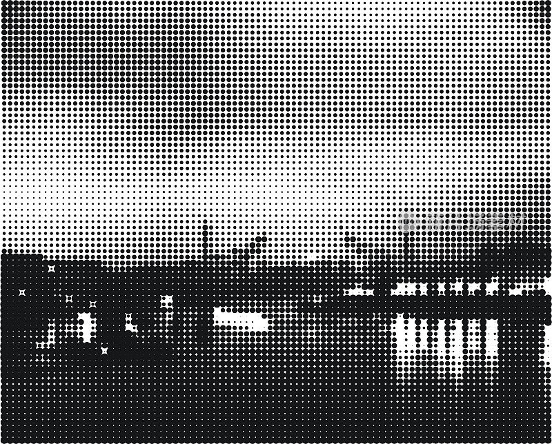 抽象黑白半色调点城市景观