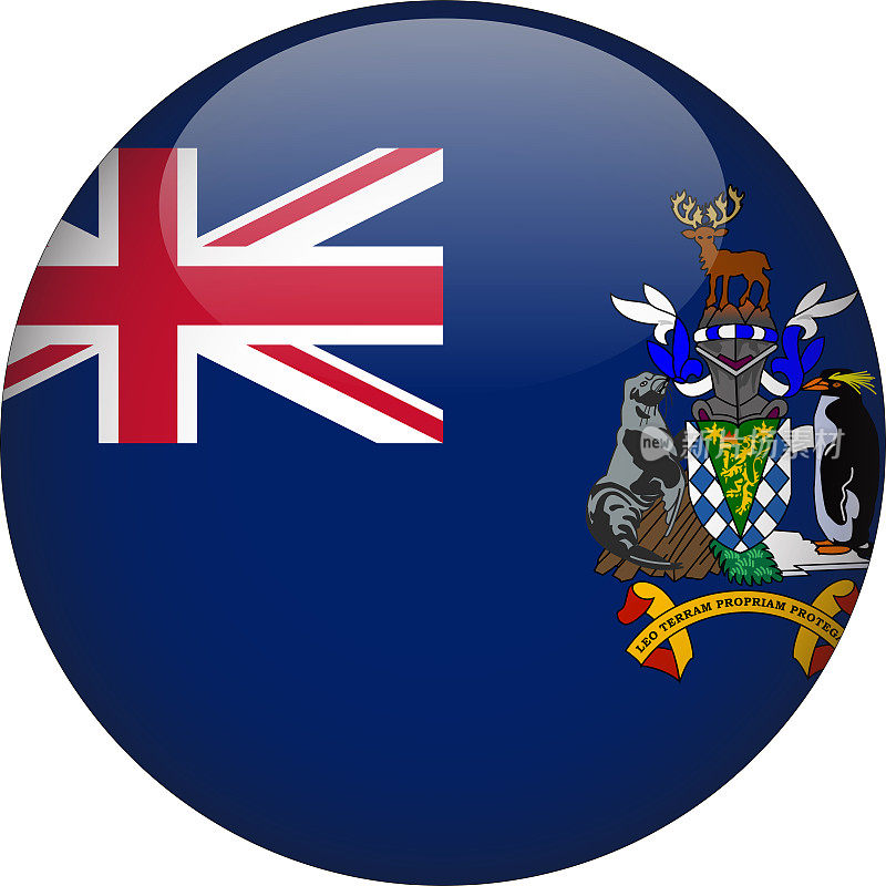 南乔治亚和南三明治群岛的3D圆形国家国旗按钮图标