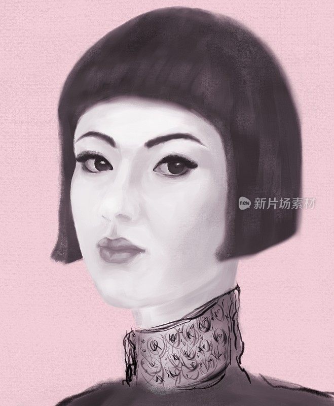 一幅印象派风格的亚洲女孩的绘画肖像