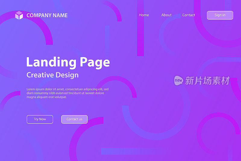 登陆页模板-抽象设计与几何形状-流行紫色梯度