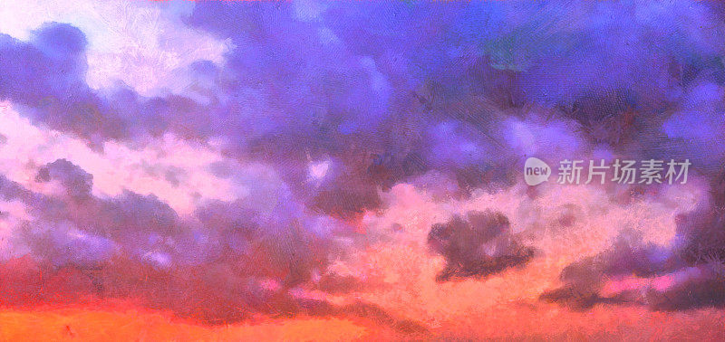 彩色多云的天空画。抽象的自然背景