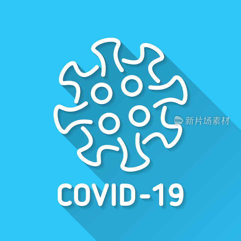 COVID-19细胞。蓝色背景上的图标-长阴影平面设计