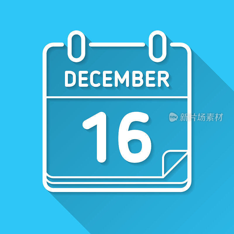 12月16日。图标在蓝色背景-平面设计与长阴影