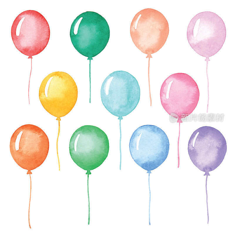 水彩彩色气球集