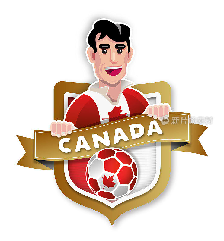 平面设计插图足球运动员加拿大徽章和加拿大国旗