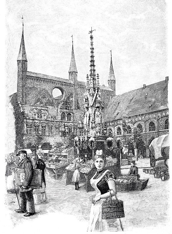Lübeck，市场广场与市政厅