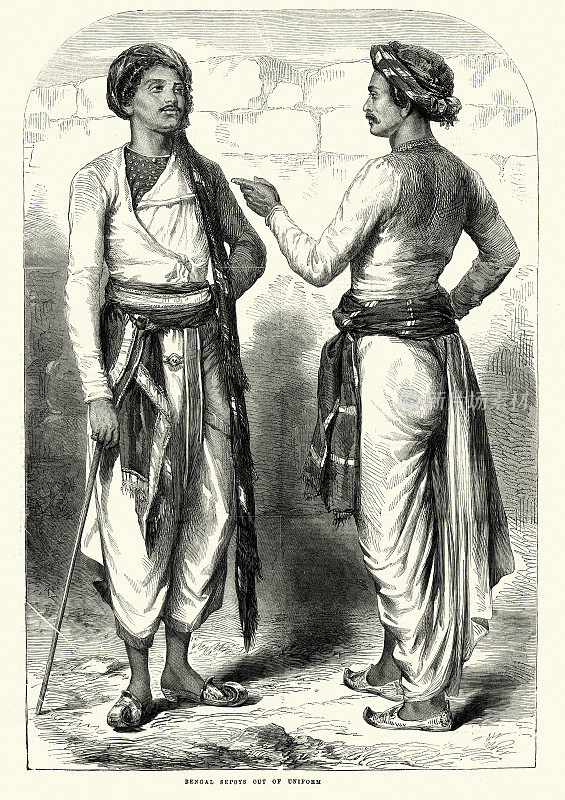 不当班的孟加拉印度兵不穿制服的士兵，印度历史，19世纪50年代