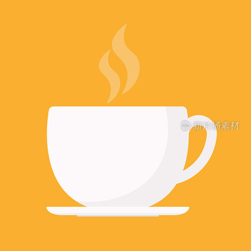 动画杯咖啡茶在平坦的白色杯子剪贴画图标卡通矢量插图