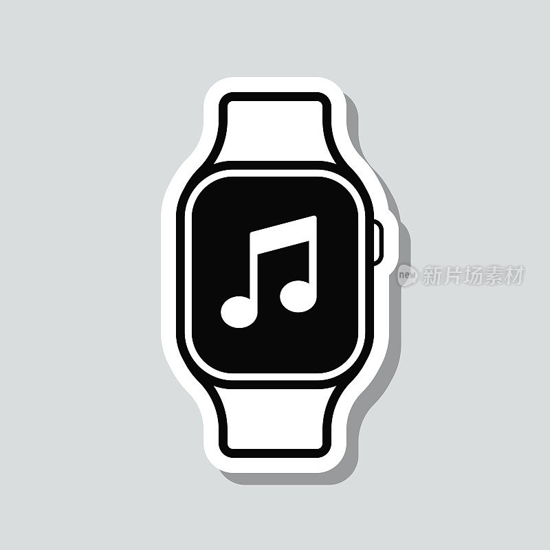 smartwatch音乐。图标贴纸在灰色背景