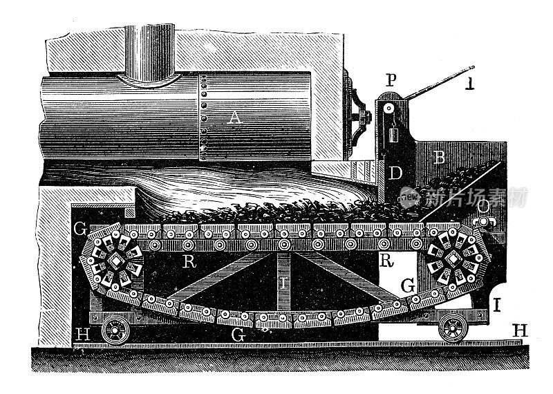 古董插图，应用力学:蒸汽动力机器，锅炉，自动点唱机