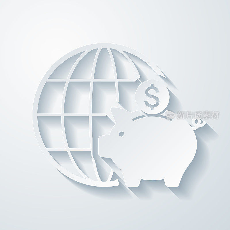 全球美元储蓄。空白背景上剪纸效果的图标